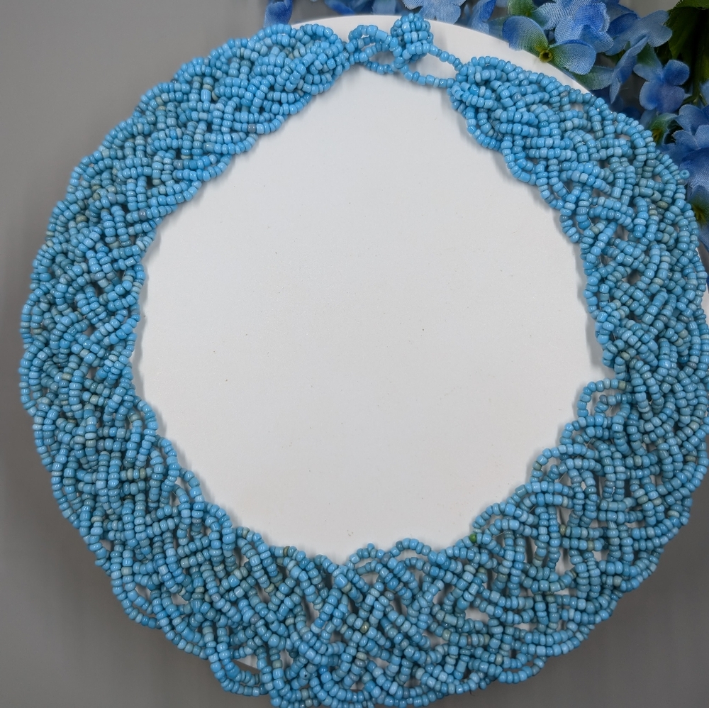 Intricate Handmade Beaded Bib Style Vintage Statement Necklace
